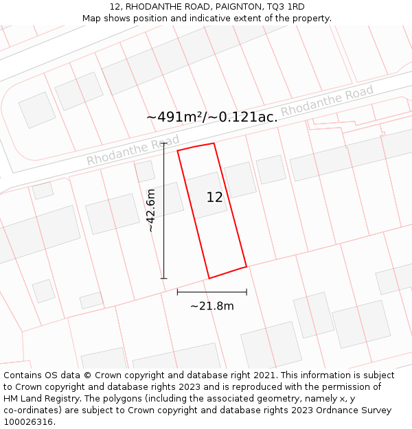 12, RHODANTHE ROAD, PAIGNTON, TQ3 1RD: Plot and title map