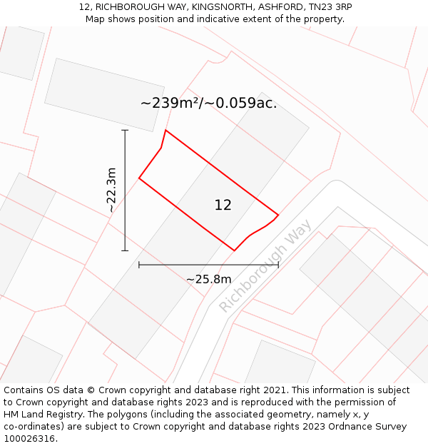 12, RICHBOROUGH WAY, KINGSNORTH, ASHFORD, TN23 3RP: Plot and title map