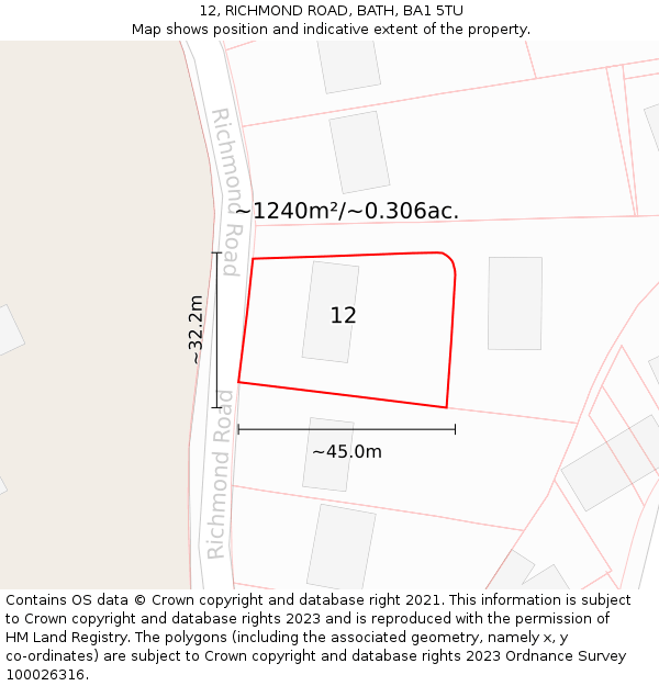 12, RICHMOND ROAD, BATH, BA1 5TU: Plot and title map