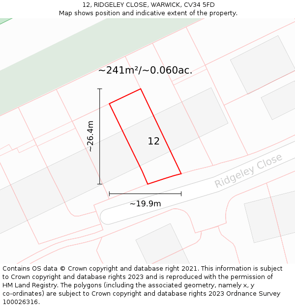 12, RIDGELEY CLOSE, WARWICK, CV34 5FD: Plot and title map