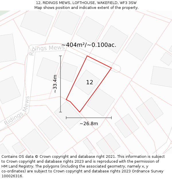 12, RIDINGS MEWS, LOFTHOUSE, WAKEFIELD, WF3 3SW: Plot and title map