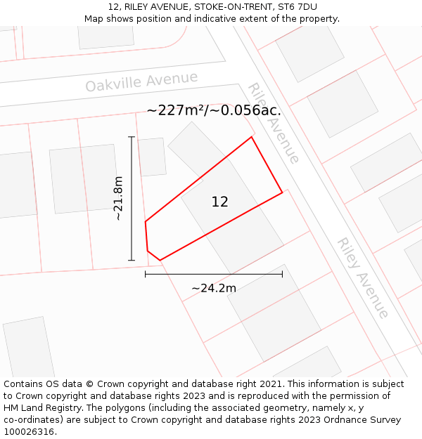 12, RILEY AVENUE, STOKE-ON-TRENT, ST6 7DU: Plot and title map