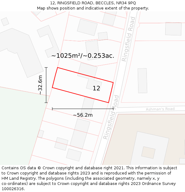 12, RINGSFIELD ROAD, BECCLES, NR34 9PQ: Plot and title map