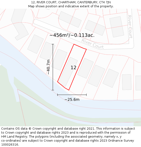 12, RIVER COURT, CHARTHAM, CANTERBURY, CT4 7JN: Plot and title map