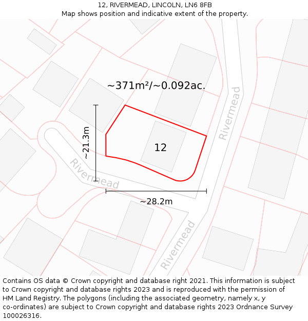 12, RIVERMEAD, LINCOLN, LN6 8FB: Plot and title map
