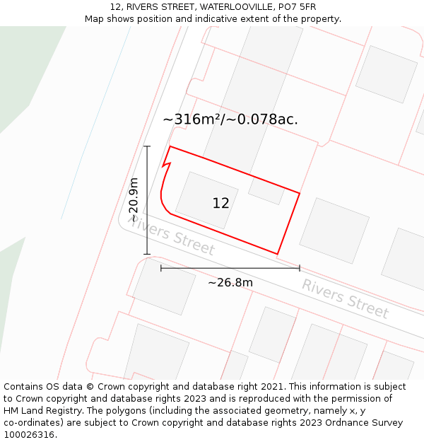 12, RIVERS STREET, WATERLOOVILLE, PO7 5FR: Plot and title map