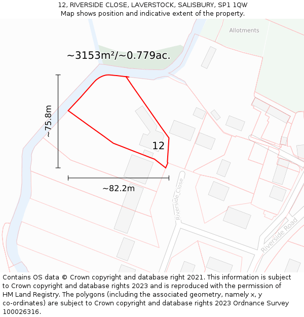 12, RIVERSIDE CLOSE, LAVERSTOCK, SALISBURY, SP1 1QW: Plot and title map