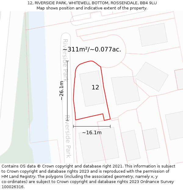 12, RIVERSIDE PARK, WHITEWELL BOTTOM, ROSSENDALE, BB4 9LU: Plot and title map