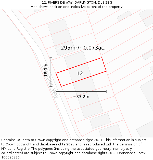 12, RIVERSIDE WAY, DARLINGTON, DL1 2BG: Plot and title map