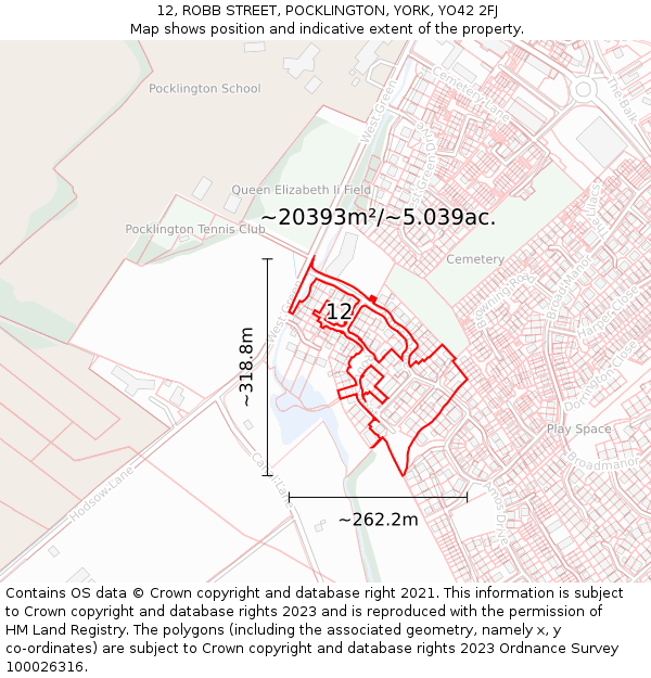 12, ROBB STREET, POCKLINGTON, YORK, YO42 2FJ: Plot and title map