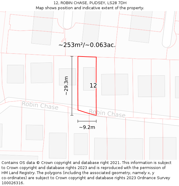 12, ROBIN CHASE, PUDSEY, LS28 7DH: Plot and title map