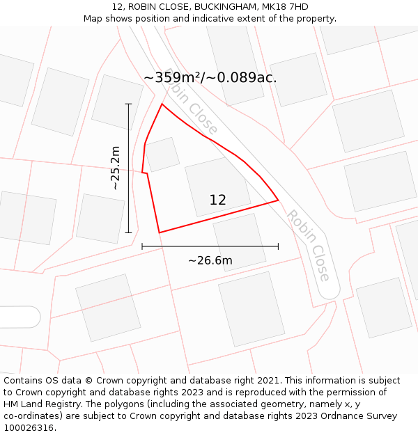 12, ROBIN CLOSE, BUCKINGHAM, MK18 7HD: Plot and title map