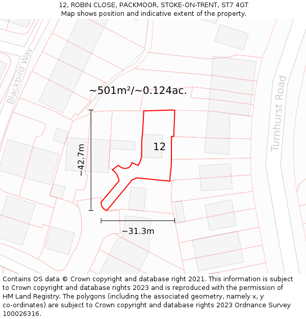 12, ROBIN CLOSE, PACKMOOR, STOKE-ON-TRENT, ST7 4GT: Plot and title map