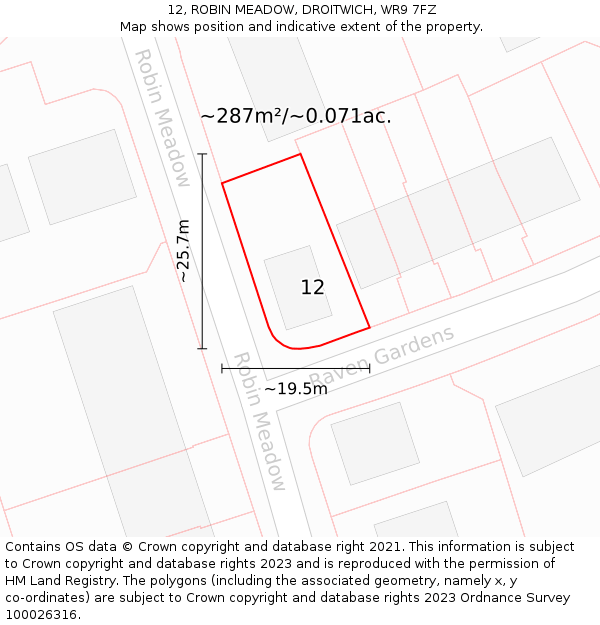 12, ROBIN MEADOW, DROITWICH, WR9 7FZ: Plot and title map