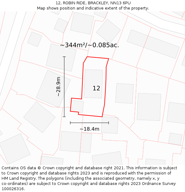 12, ROBIN RIDE, BRACKLEY, NN13 6PU: Plot and title map