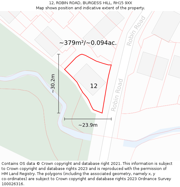 12, ROBIN ROAD, BURGESS HILL, RH15 9XX: Plot and title map