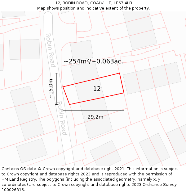 12, ROBIN ROAD, COALVILLE, LE67 4LB: Plot and title map