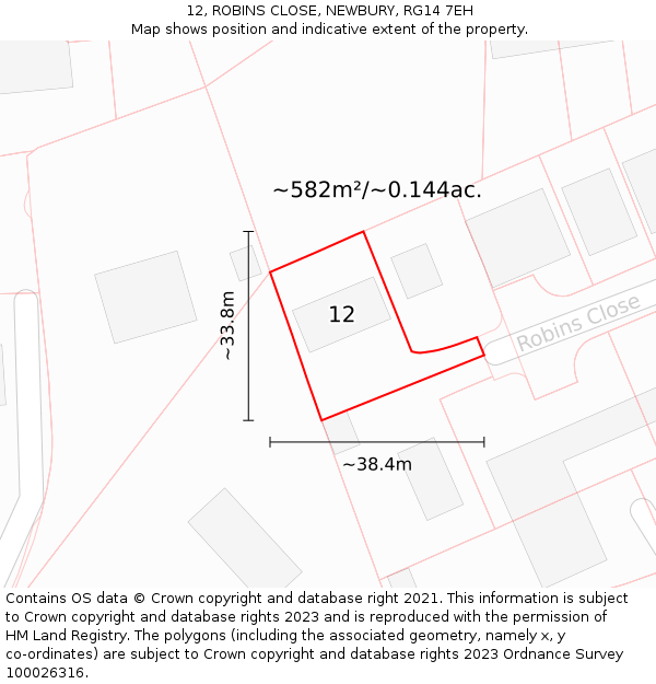 12, ROBINS CLOSE, NEWBURY, RG14 7EH: Plot and title map