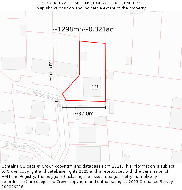12, ROCKCHASE GARDENS, HORNCHURCH, RM11 3NH: Plot and title map
