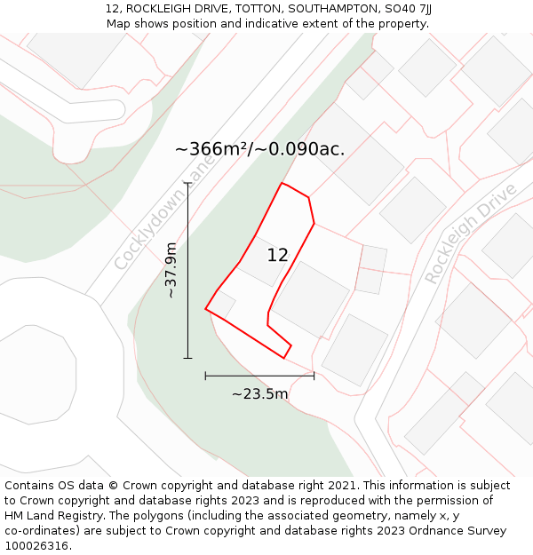 12, ROCKLEIGH DRIVE, TOTTON, SOUTHAMPTON, SO40 7JJ: Plot and title map