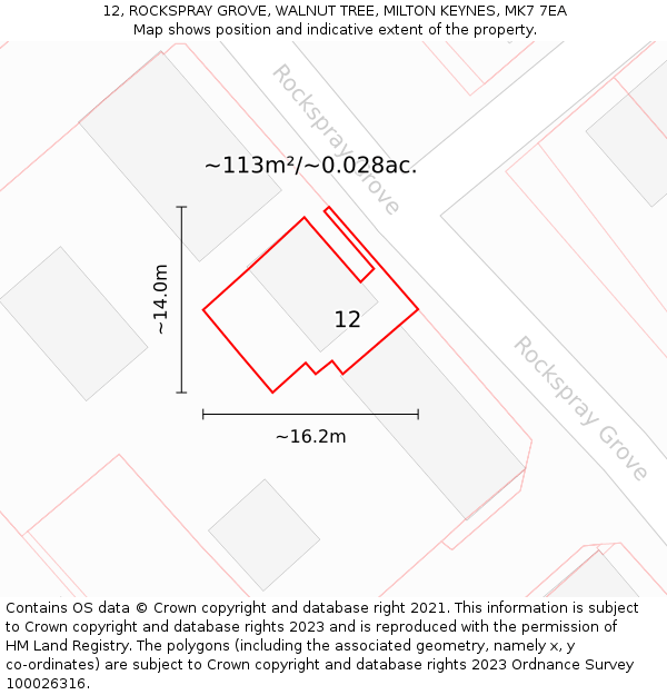 12, ROCKSPRAY GROVE, WALNUT TREE, MILTON KEYNES, MK7 7EA: Plot and title map