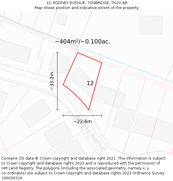 12, RODNEY AVENUE, TONBRIDGE, TN10 4JR: Plot and title map