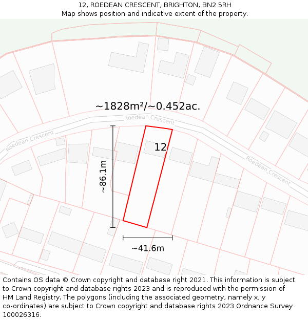 12, ROEDEAN CRESCENT, BRIGHTON, BN2 5RH: Plot and title map