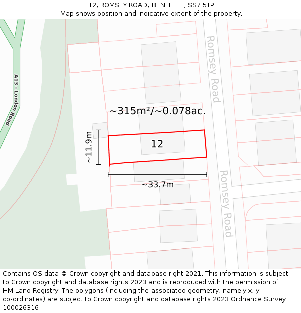 12, ROMSEY ROAD, BENFLEET, SS7 5TP: Plot and title map