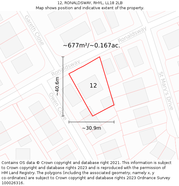 12, RONALDSWAY, RHYL, LL18 2LB: Plot and title map