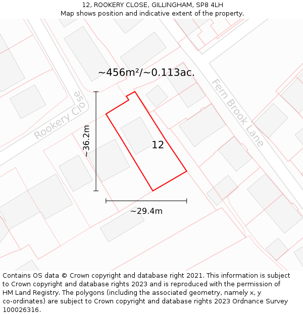 12, ROOKERY CLOSE, GILLINGHAM, SP8 4LH: Plot and title map