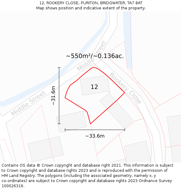 12, ROOKERY CLOSE, PURITON, BRIDGWATER, TA7 8AT: Plot and title map