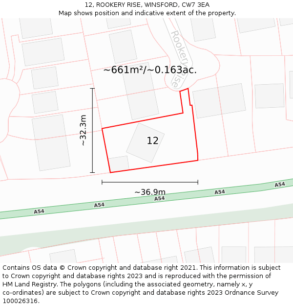 12, ROOKERY RISE, WINSFORD, CW7 3EA: Plot and title map