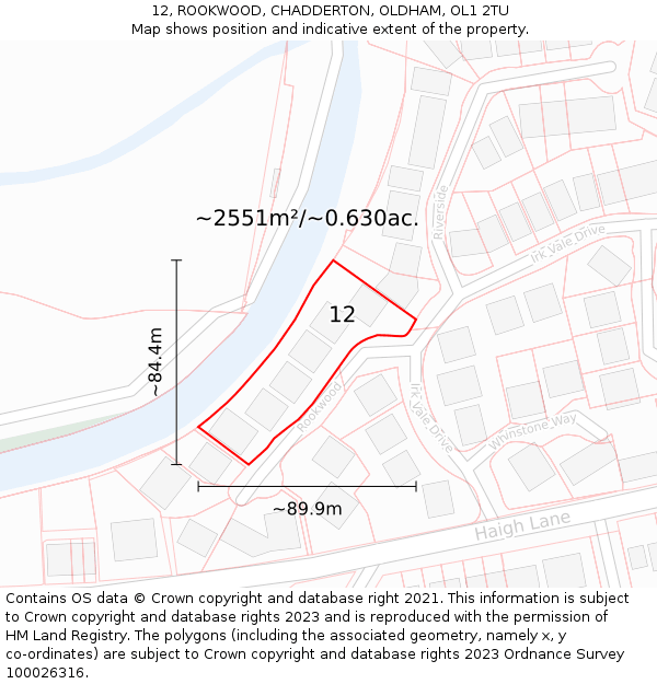 12, ROOKWOOD, CHADDERTON, OLDHAM, OL1 2TU: Plot and title map