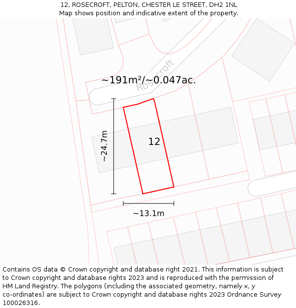 12, ROSECROFT, PELTON, CHESTER LE STREET, DH2 1NL: Plot and title map