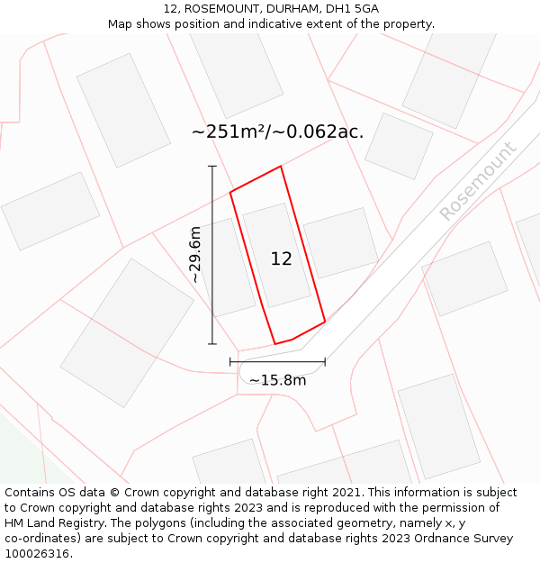 12, ROSEMOUNT, DURHAM, DH1 5GA: Plot and title map