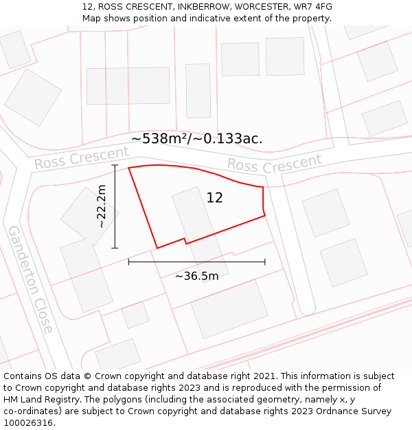 12, ROSS CRESCENT, INKBERROW, WORCESTER, WR7 4FG: Plot and title map