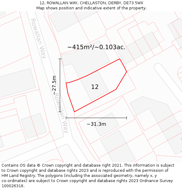 12, ROWALLAN WAY, CHELLASTON, DERBY, DE73 5WX: Plot and title map