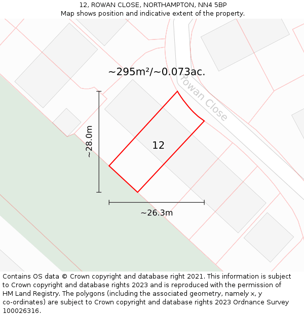 12, ROWAN CLOSE, NORTHAMPTON, NN4 5BP: Plot and title map