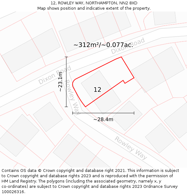 12, ROWLEY WAY, NORTHAMPTON, NN2 8XD: Plot and title map