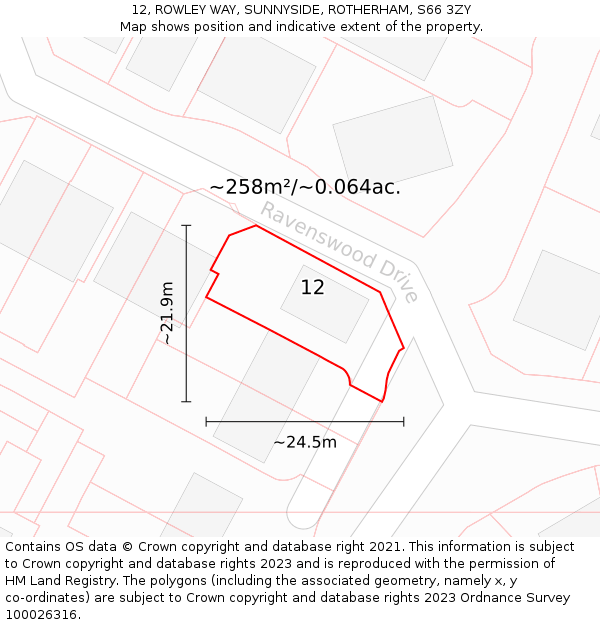 12, ROWLEY WAY, SUNNYSIDE, ROTHERHAM, S66 3ZY: Plot and title map