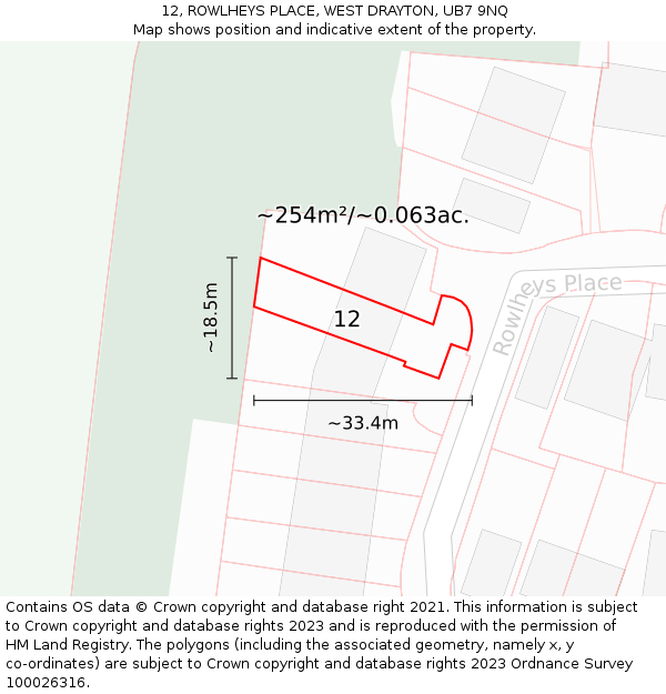 12, ROWLHEYS PLACE, WEST DRAYTON, UB7 9NQ: Plot and title map