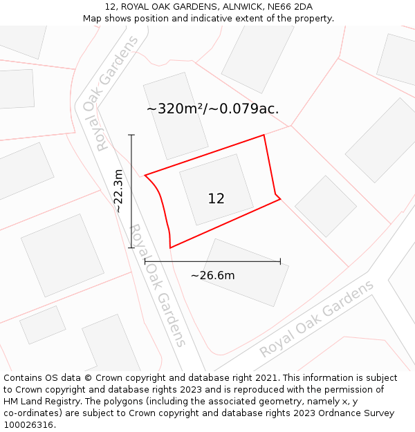 12, ROYAL OAK GARDENS, ALNWICK, NE66 2DA: Plot and title map