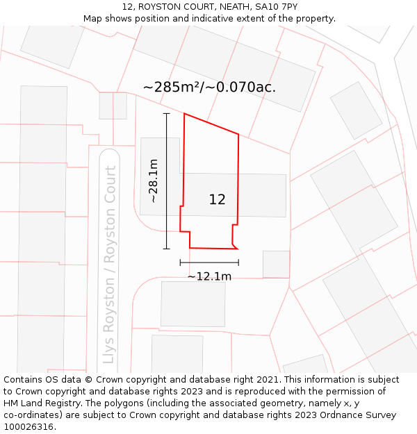 12, ROYSTON COURT, NEATH, SA10 7PY: Plot and title map