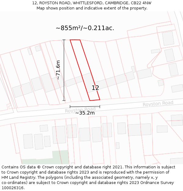 12, ROYSTON ROAD, WHITTLESFORD, CAMBRIDGE, CB22 4NW: Plot and title map