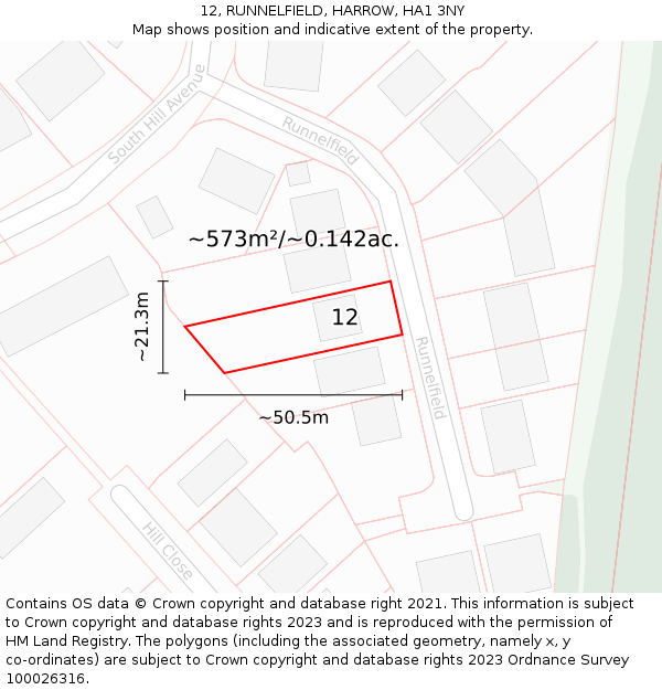 12, RUNNELFIELD, HARROW, HA1 3NY: Plot and title map