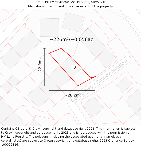 12, RUSHEY MEADOW, MONMOUTH, NP25 5BT: Plot and title map