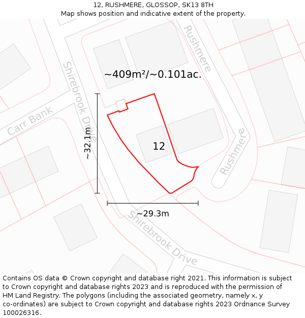 12, RUSHMERE, GLOSSOP, SK13 8TH: Plot and title map