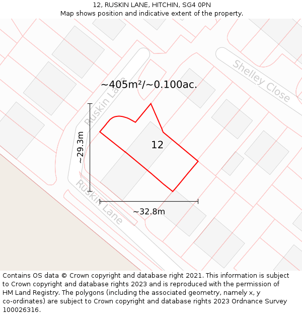 12, RUSKIN LANE, HITCHIN, SG4 0PN: Plot and title map