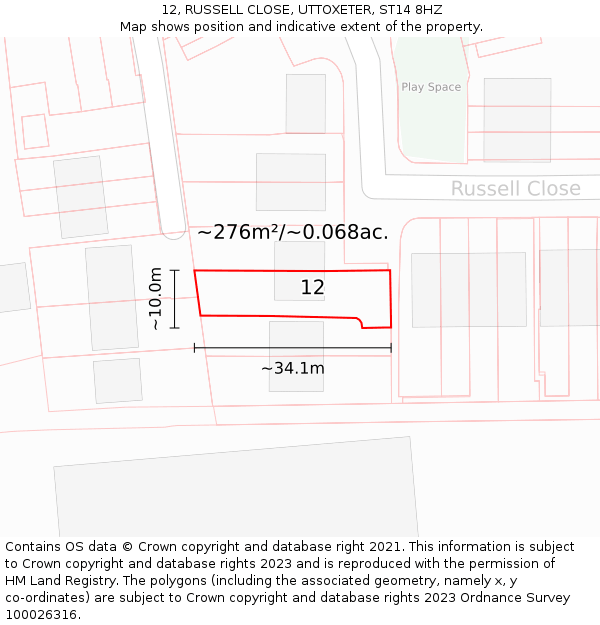 12, RUSSELL CLOSE, UTTOXETER, ST14 8HZ: Plot and title map