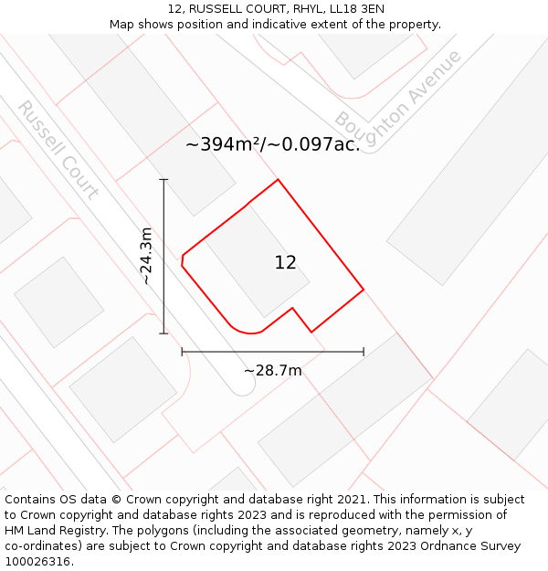 12, RUSSELL COURT, RHYL, LL18 3EN: Plot and title map